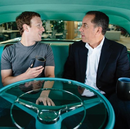 Jerry Seinfeld with Chief Executive Officer of Facebook Mark Zuckerberg.